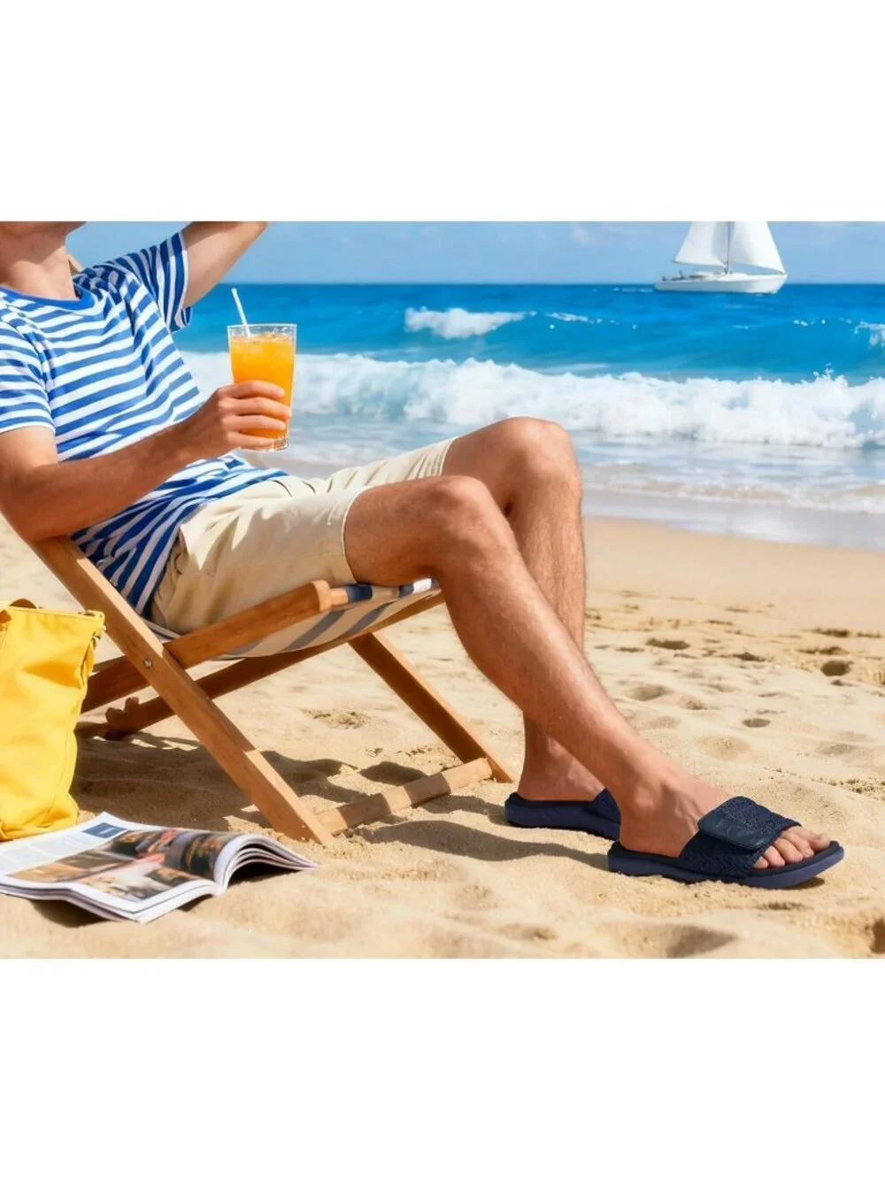 Men's Blue Arch Support Sport Slides Open Toe Adjustable Orthotic Sandal Shoes